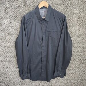 Swiss Tech Shirt Mens Large Gray Snap Button Long Sleeve Pockets Casual Stretch